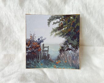 Herbstliche ländliche Landschaft, Gouache, Originalgemälde im kleinen Format