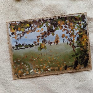 Autumn Countryside Landscape ACEO, Miniature Painting, Rustic Artist Trading Card