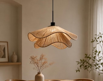 Lámpara colgante de tela con forma de flor, estilo nórdico minimalista, luz cálida para la decoración del hogar.