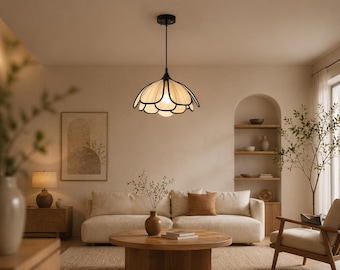 Bauhaus Cream Pendant Light: Egg Tart Shape, Mid-Century Modern Nordic Style