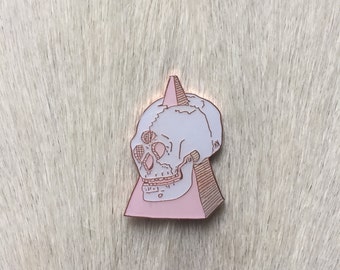 Glamour Wound Skull Pyramid 1" Lapel Enamel Pin White Pink Copper Metal Pinback Original