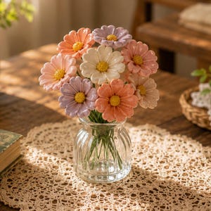 Handgefertigter Keramikblumenstiel, unvergänglicher Porzellan Daisy Zweig, Cottagecore Blumendekor, künstliches Blumenarrangement, botanischer Akzent
