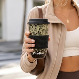 Custom Handmade Ceramic Travel Mug with Lid, Kiln Change Coffee Cup, Pottery To Go Mug, Reusable Ceramic Tumbler, 16oz Coffee Lover Gift