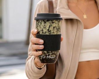 Custom Handmade Ceramic Travel Mug with Lid, Kiln Change Coffee Cup, Pottery To Go Mug, Reusable Ceramic Tumbler, 16oz Coffee Lover Gift