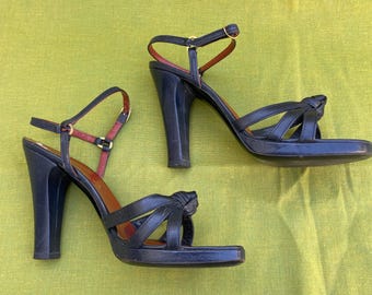 vintage 70s Andrea Carrano Italian leather sky high disco platform sandals