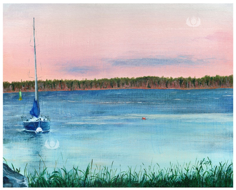 Giclee Print of Sailboat in Maine from original artwork image 2