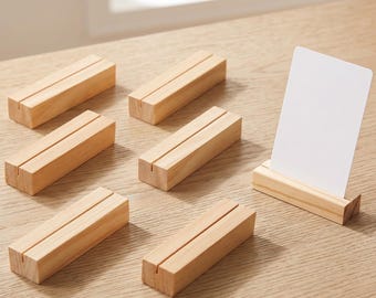 Rustic Pine Wood Place Card Holders, Table Number Stands for Wedding Party