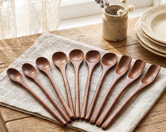 Long Handle Wooden Honey Coffee Stirring Spoons, Small Teaspoons for Jam Dessert