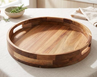 Acacia Wood Lazy Susan 12 Inch, Turntable Spice Rack Cabinet Organizer