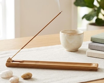 Adjustable Angle Bamboo Incense Holder Stick Burner with Ash Catcher