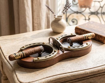 Horseshoe Wood Cigar Ashtray with Whiskey Tray, Zinc Alloy Gasket Cutter