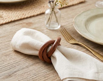 Mango Wood Napkin Rings, Rustic Serviette Holders for Dining Table, Reusable Wedding Party Decor