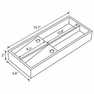 May include: A rectangular wooden box with a central divider and two angled supports. The box measures 15.7 inches long, 5.6 inches wide, and 2 inches high. The angled supports have two circular holes and are 6.7 inches long.