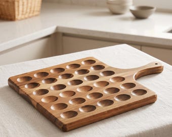 Reversible Acacia Wood Deviled Egg Platter with Handle, Charcuterie Board Cheese Serving Tray