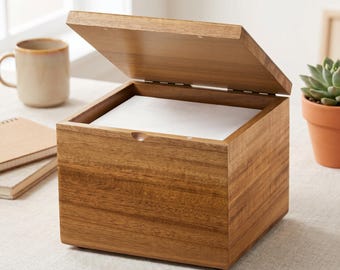 Acacia Wood Disposable Face Towel Holder, Rustic Countertop Organizer for Facial Wipes