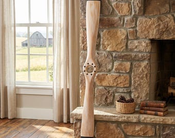 Distressed Wooden Display Propeller 47 Inch, Black Tip Aviation Wall Decor, Industrial Rustic