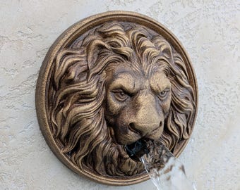 Cabeza de león, surtidor de agua de 8'' para piscina, emisor de fuente de pared, elemento de agua de bronce