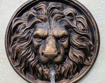 Cabeza de león, surtidor de agua de 33 cm para piscina, emisor de fuente de pared, chorro de agua, fuente exterior de bronce.