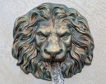 Lion Head 12'' oxide bronze water spout for pool Wall fountain emitter Water spitter Outdoor fountain