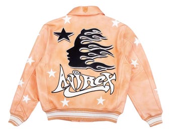 AVIREX 50th Anniversary Leather Bomber Jacket, Genuine Cowsoft Leather With Streetwear Fashion