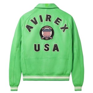 Avirex USA Icon Green Bomber Leather Jacket, Genuine Cowsoft Leather Coat, Streetwear Outerwear Fashion