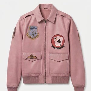 Avirex G-2 Style Pink Leather jacket, Genuine Cowsoft Leather, with vintage flight patches