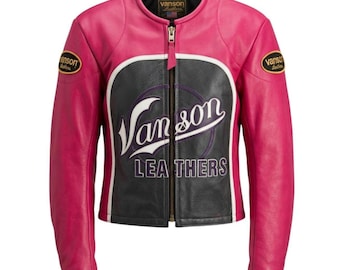 Vanson Moto Leather Jacket, Geniune Cowhide Leather Racing Coat, Biker Streetwear Fashion.