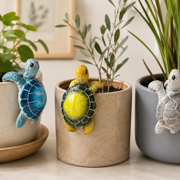 Resin Turtle Pot Hanger, Cute Planter Decoration, Sea Turtle Plant Pot Decor, Coastal Garden Accessory, Turtle Lover Gift, Indoor Outdoor