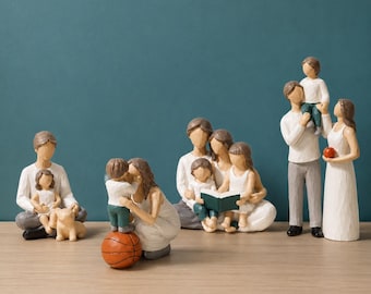 Ensemble de figurines de famille, statue parent enfant, sculpture décorative, cadeau maman papa enfants, décoration de famille amour, statue de famille en résine peinte à la main