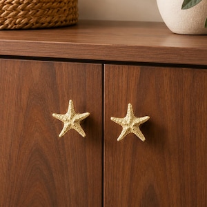 Starfish Cabinet Knobs, Coastal Drawer Pull Handles, Metal Ocean Cupboard Hardware, Beach House Furniture Decor