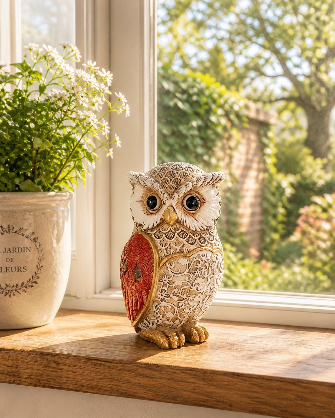 Hand Painted Owl Figurine, Wooden Owl Decor Sculpture, Rustic Farmhouse Owl Statue, Animal Home Deco