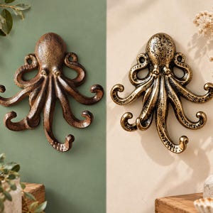 Vintage-Wandhaken in Oktopusform aus Gusseisen, maritimer Kleiderhaken, Handtuchhaken im Küstenstil fürs Badezimmer, Deko-Element für den Eingangsbereich eines Strandhauses, Retro-Haken
