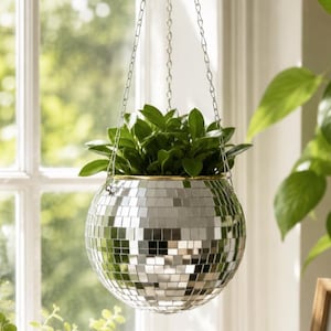 Spegeldiscokula hängande plantering, mosaikväxtkruka, kedjekorg, retro inomhus suckulenthållare, festrumsdekoration, hängande plantering
