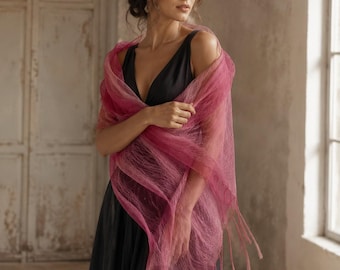 Lenço/xale 100% seda Mulberry: modelo leve com franjas (200 x 40 cm)