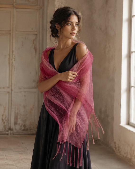 100% Mulberry Silk Scarf Shawl Women Lightweight Silk Wrap 200x40cm (78.7x15.7in) Tassel Silk Shawl Bridal Evening Beach Cover Up Gift Her