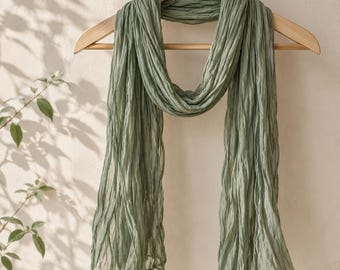 Cachecol 100% algodão texturizado, xale boho plissado oversized, modelo leve para o verão.