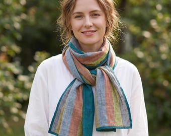 Lenço listrado de algodão puro, estilo boho para o verão, dupla face.