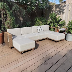 Modular Wicker Rattan Sectional Sofa Set, 6-Piece Outdoor Patio Furniture, Beige Cushions