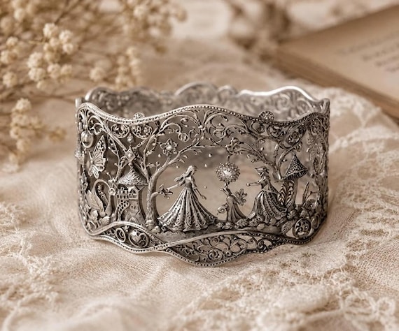Fantasy Woodland Filigree Ring, Silver Fairy Forest Band, Nature Statement Ring, Elven Cottagecore Jewelry