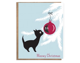 Meowy Christmas; Cute and Funny Christmas Card; Vintage Christmas; Cat Lover Christmas Card; Cat Christmas; Cute Animal Christmas