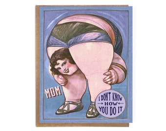 Cute Vintage Mother's Day Card; I Don't Know How You Do It; Acrobat; Original Mother's Day Card; Vintage Circus Poster; Vintage Cute Acrobat