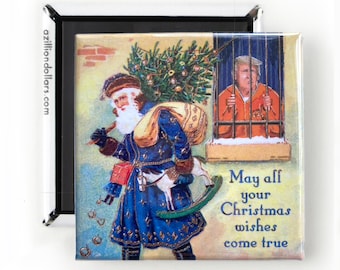 Funny Political Christmas Magnet: Vintage Santa Trump in Jail