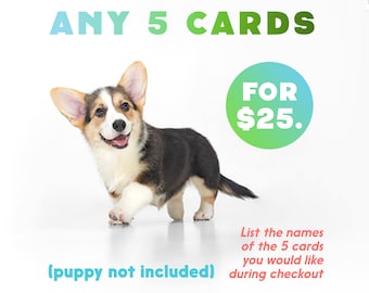 Any 5 Cards for 25 bucks! Mix and Match and pick any five cards; specify the names of cards during checkout