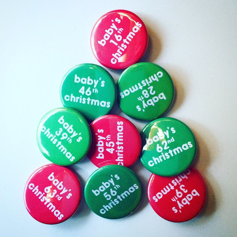 Baby's 47th Christmas Pin Red or Green customizable age All-time cutest stocking stuffer Sarcastic Christmas gift Featured on Buzzfeed image 3