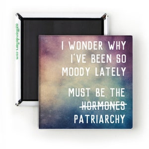 I Wonder Why I've Been So Moody Lately Must Be The Hormones/Patriarchy Feminist Magnet or Pin Feminist Humor Patriarchy Nasty Woman image 1