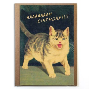Cat Birthday Aaaaaaaaah! Funny Birthday Card; Vintage Cats; Cat Lover; 40th Birthday; 50th birthday; 60th birthday; Birthday Fear