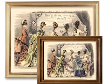 Divertida lámina feminista vintage (sin marco): «Ahí van los hombres, arruinando el mundo».