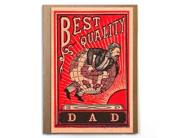 Best Quality Dad; Cute Unique Father's Day Card; Original Father's Day Card: Vintage Matchbox Art; Victorian Man Busting Through Earth