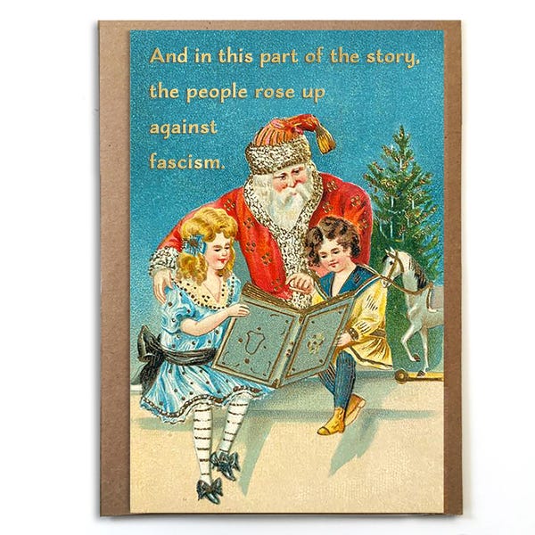 Political Liberal Christmas Card; Vintage Santa Anti-Trump