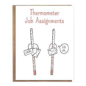 Thermometer Job Assignments; Get Well Card; Cute Get Well; Funny Card for Nurses, Doctors; Medical Humor; Nursing; Card for RN